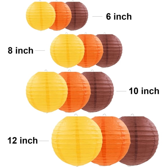 OTGFRF-12 Pcs Fall Paper Lanterns Thanksgiving Decorations Yellow Orange and Brown Paper Lanterns Autumn Decorative Round Hanging Party Decorations Harvest Theme Party Supplies