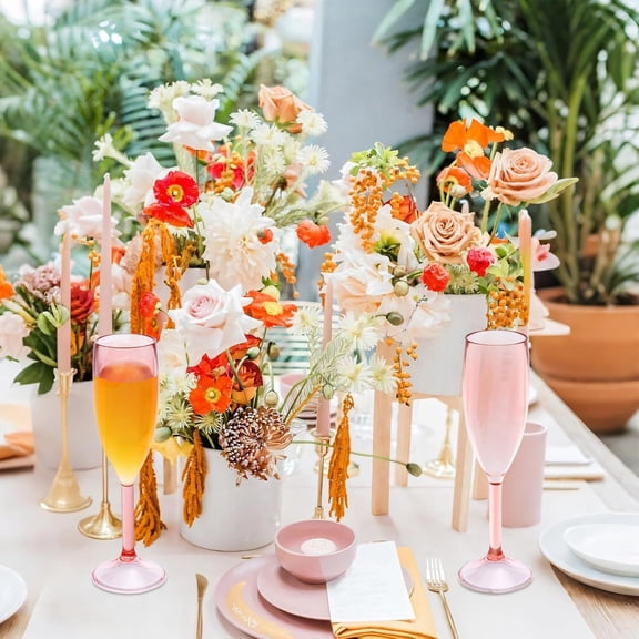 OTGFRF-12 Pcs Pink Champagne Flutes 5.4OZ Large Plastic Champagne Glasses Toasting Glass Plastic Goblets for Parties Mimosa Bar Glasses Stemmed Drinking Cups for Wedding Celebration Birthday Bride (P