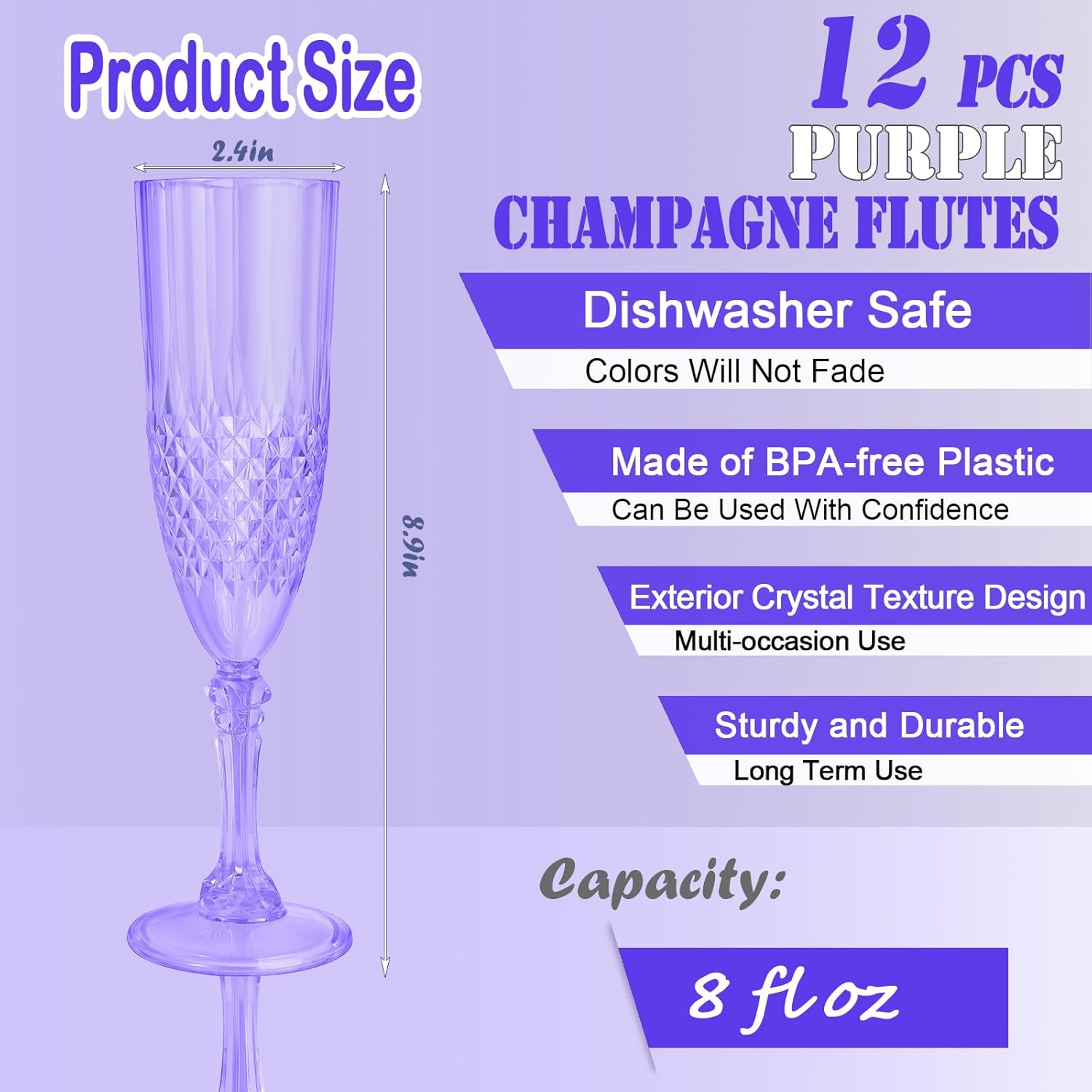 OTGFRF-12 Pcs Purple Plastic Champagne FlutesPurple Champagne Glasses ...