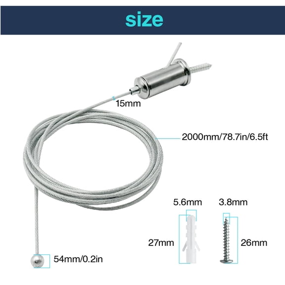 OTGFRF-12 Sets Hexagon Garage Light Suspension Cables Kit Steel Hanging Chains 6.5ft, Hex Honeycomb Light Connectors Pendant Light Wire Rope Cable Heavy Duty Chandelier Wire Adjustable (2m 12pcs)