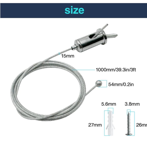 OTGFRF-12 Sets Hexagon Garage Lights Suspension Cables Kit Steel Hanging Chains 3.28ft, Hex Honeycomb Light Connectors Pendant Light Wire Rope Cable Heavy Duty Chandelier Wire Adjustable (1m 12pcs)