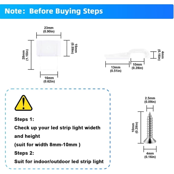 OTGFRF-120 Pack Transparent Strip Light Clips Outdoor, Strong Clip Self Adhesive with Screws Mounting Holder, Clear Tape Light Mounting Clips for 0.39in/10mm Width COB LED Strip, Fairy String, Wire