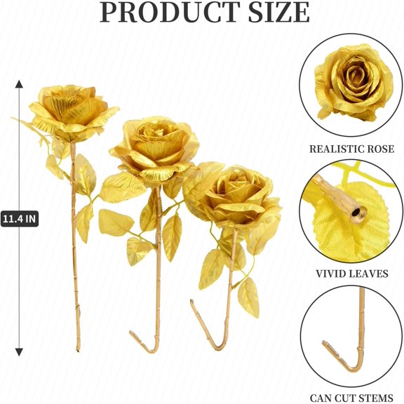 OTGFRF-12PCS Artificial Gold Roses Flowers,Single Fake Silk Rose Flower with Short Stem Suitable for Family Wedding Party Decoration