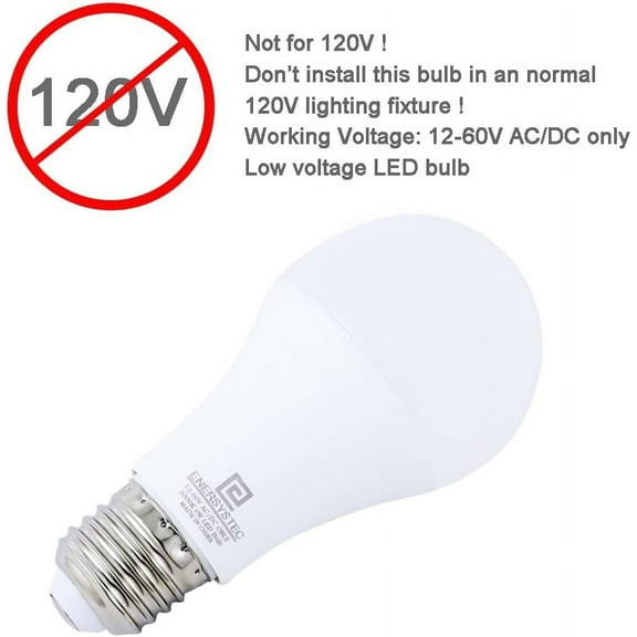 OTGFRF-12V-60V LED Light Bulb 6W E26 Medium Base, 3000K Warm Light Color, 12 Volt AC DC Low Voltage Light Bulb Regular A19 Lamp 24V 32V 36V 48V (Not for 120V), for RV, Off-Grid Power System, 6 Pack