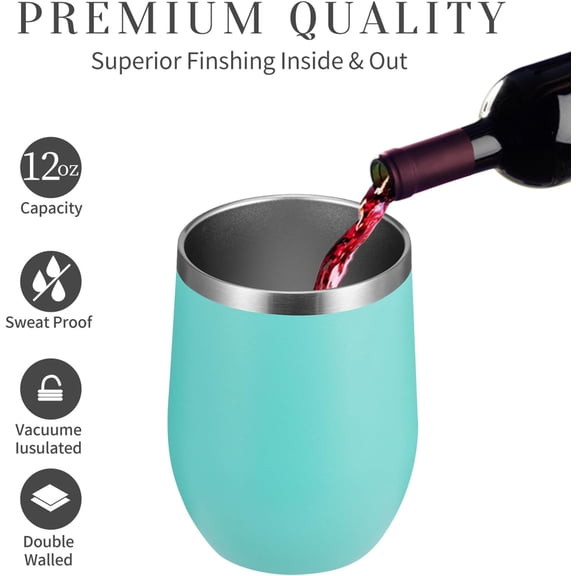 OTGFRF-12oz/4 Pack Wine Tumbler Glasses with Lid - Stemless Double Wall Vacuum Stainless Steel Travel Tumbler - Keeping Cold & Hot for Wine,Coffee,Cocktails,Gifts(Light green,Set of 4)