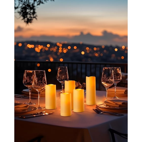 OTGFRF-12pcs Large Waterproof Outdoor Flameless Candle, Battery Operated LED Candles with Remote Control and Timer, Flickering Electric Fake Plastic Pillar Candles, Ivory, D 2.2" x H 4" 5" 6"