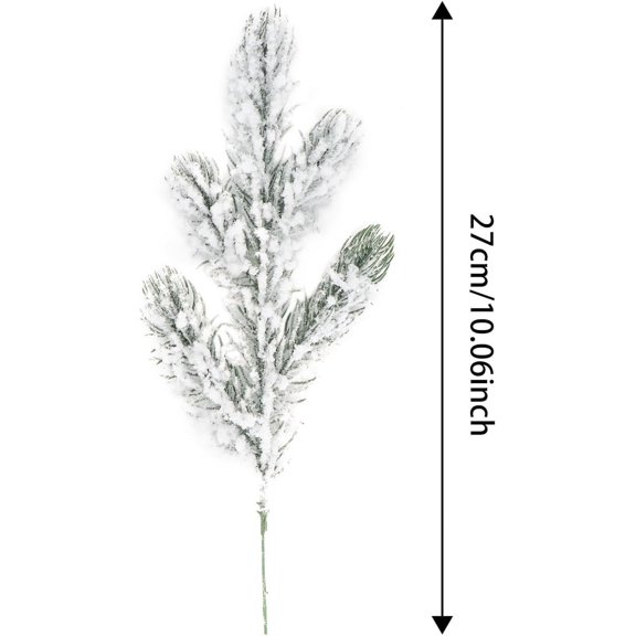 OTGFRF-14 Pcs 10Inch Artificial Flocking Pine Picks Snow Forest Artificial Pine Needles Branches Christmas Fake Greenery Tree Branches DIY Leaves for Christmas Wreaths Garden Party Holiday Decor (14,