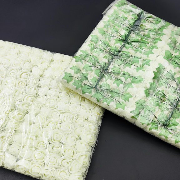 OTGFRF-144 PC Ivory Mini Fake Rose Flower Heads Artificial Flower 25mm Foam Rose Flower for DIY Wedding Party, Home Decor