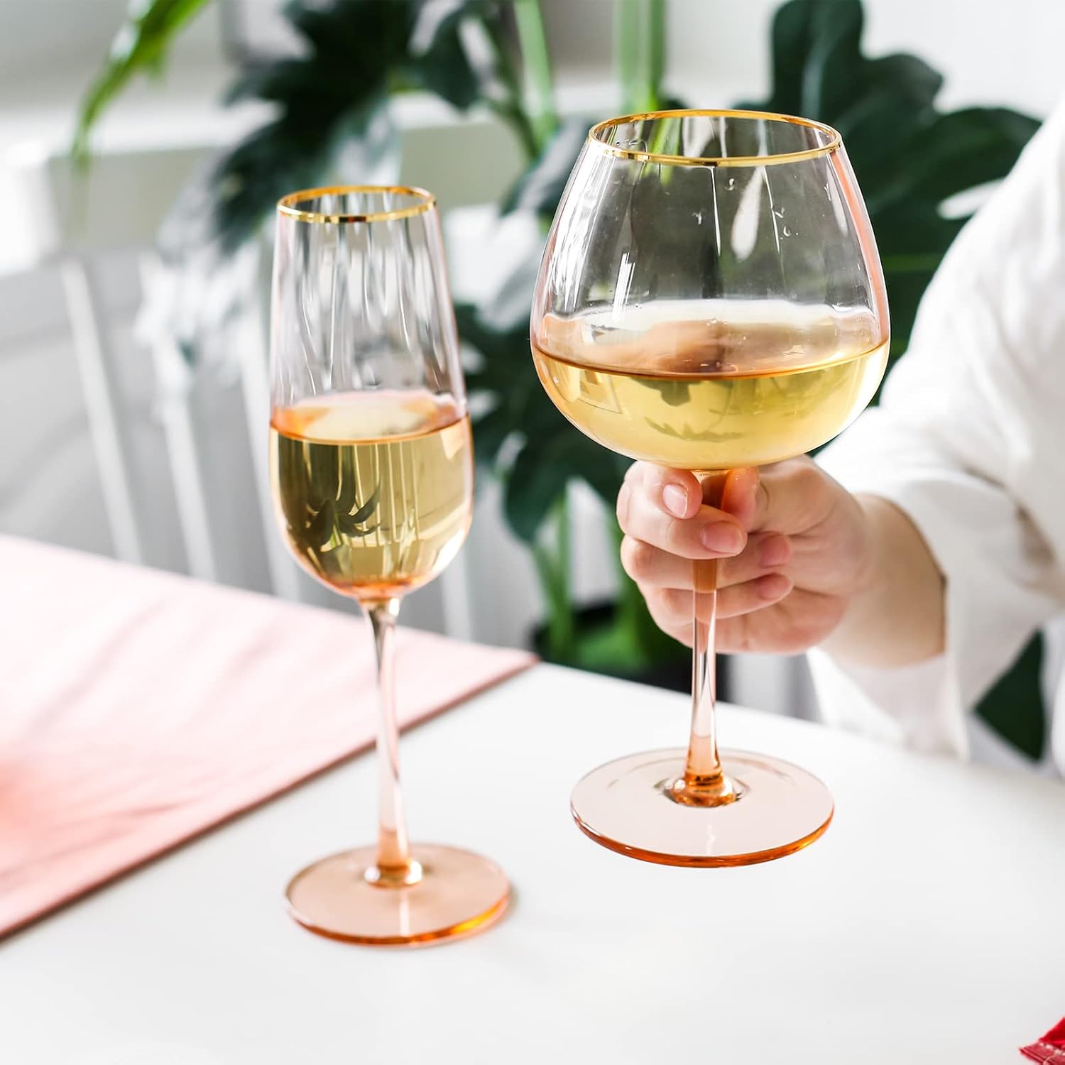 Glass With Gold Rim OTGFRF-15.55 oz Red Wine Glasses, Gold Rim Stemmed Wine Glass, Prosecco ...