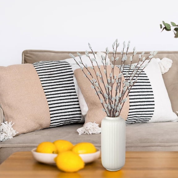 OTGFRF-15 Stems Dried Pussy Willow Branches for Vases 17IN White Winter Artificial Flowers for Decoration Faux Snow Willow Branches Greenery for Christmas Home Wedding Party Fireplace (NO VASE)