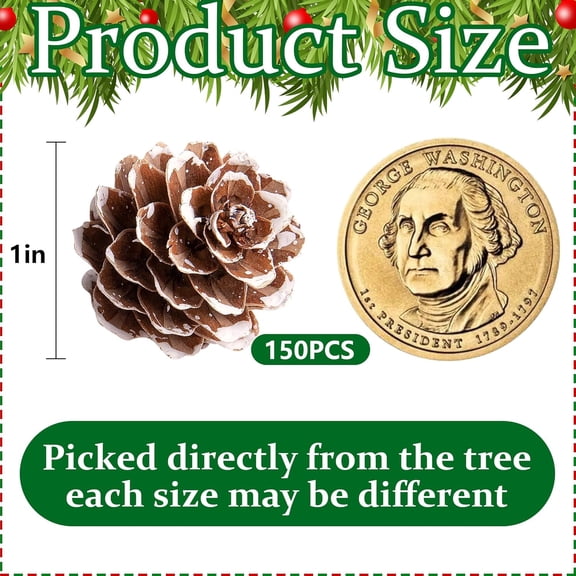 OTGFRF-150 Pcs Christmas Natural Mini Pine Cones- 1" Small Christmas Snow Pinecones Ornaments- Thanksgiving Mini Snow Pinecones for DIY Crafts Vase Fillers Fall Winter Home Christmas Tree Decor