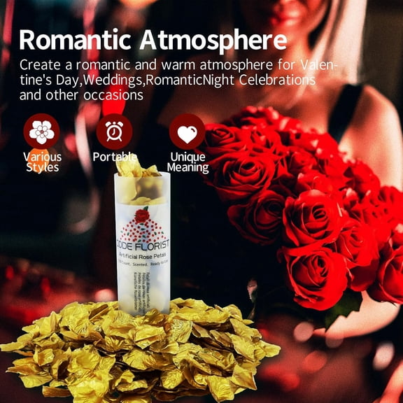 OTGFRF-1500 PCS Silk Rose Petals for Valentine's Day,Fake Rose Petals for Romantic Night,Wedding,Proposal Anniversary Flower Decorations(Separated,Scented,Gold)