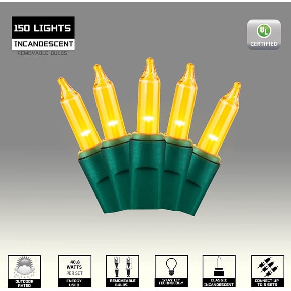OTGFRF-150LIGHTS Yellow Extra-Bright with End Connectors Christmas Decorative Lights 9.72m UL Certified Mini String Light Set Waterproof for Home Garden Holiday Christmas Tree Party Patio Wedding