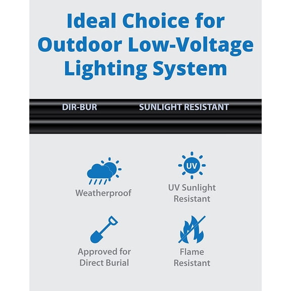 OTGFRF-16/2 Low Voltage Landscape Lighting Wire - 100 Feet - Copper, Outdoor Direct Burial Wire - Under Ground Stranded Electric Wire for Spotlight, Pathway Light and LED Lights - ETL Listed