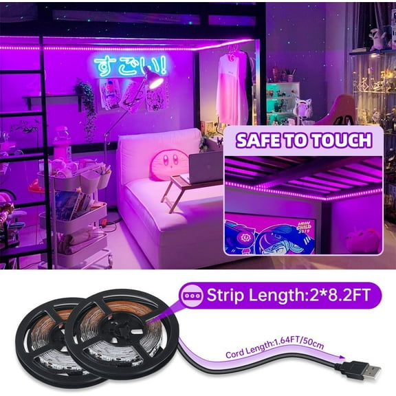 OTGFRF-16.4FT Black Light Strip with USB Plug + Battery Box, Adhesive 300LEDs Blacklight Fixture, Battery & USB Operated for Glow Neon Party Birthday Glass Cabinet Fluorescent Poster Fishing Boat