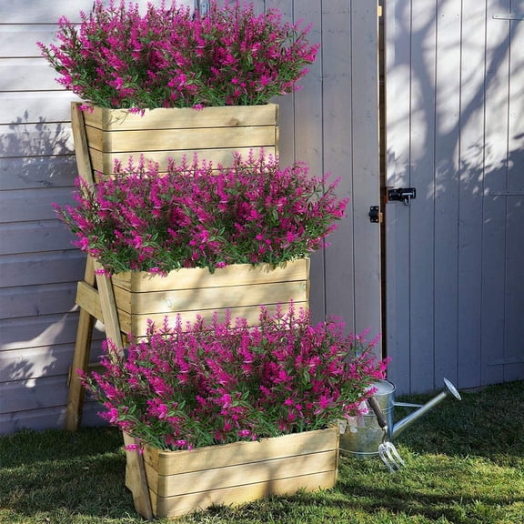 OTGFRF-16 Bundles Outdoor Artificial Lavender Fake UV Resistant No Fade Flowers Shrubs, Faux Plastic Greenery for Hanging Plants Garden Porch Window Box Home Wedding Decor (Fuchsia)
