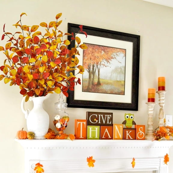 OTGFRF-16pcs Artificial Fall Leaves Stems, 27" Fall Flowers Eucalyptus Leaves Branches Faux Fall Leaf Spray Fall Decorations for Home Floral Arrangement Autumn Table Centerpiece