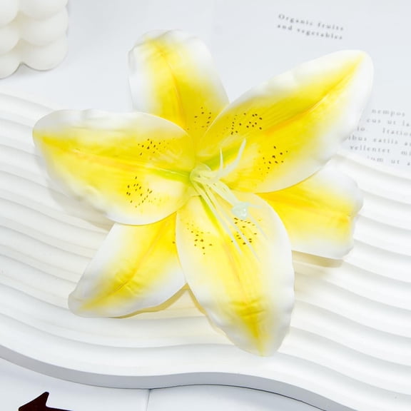 OTGFRF-18 Pcs Faux Lily Heads 5.9" Tiger Lily Artificial Flower Fake Lilies Flower Heads with Long Stem and Green Leaves for Wedding Bouquets Home Party Easter Decoration,(Yellow)