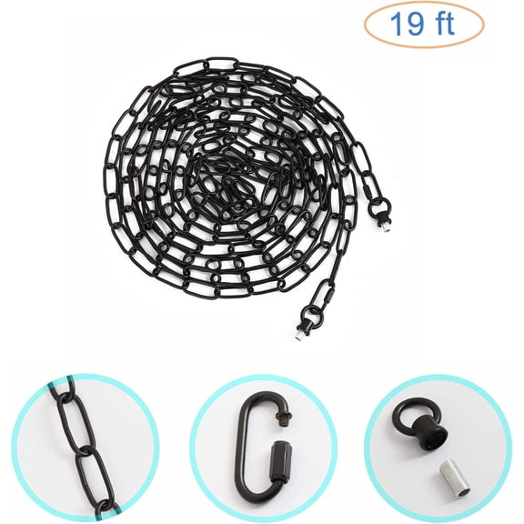 OTGFRF-19 Feet Black Chain for Hanging Lamp, Decorative Lighting Fixture, Extension for Pendant Light, Ceiling Fan, Chandelier - Load Capacity 65 Lbs