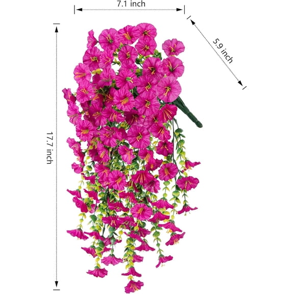 OTGFRF-2 PCS Artificial Hanging Flowers Fake Plants Outdoor,Silk Morning Glory Faux Flowers with Eucalyptus Leaves,UV Resistant Realistic Hanging Petunias Plants for Home Garden Decor (Fuchsia)