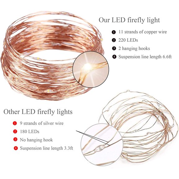 OTGFRF-2 Pack 220 LED Firefly Bunch Lights Battery Operated, 8 Flashing Modes Waterproof Copper Wire Waterfall Lights, Remote Controlled Timer and Hooks, Fairy Lights for Indoor Outdoor Decor (Warm W