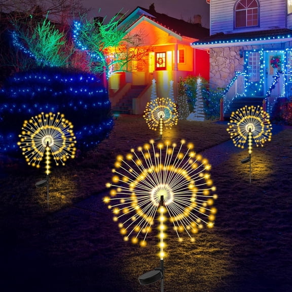 OTGFRF-2 Pack 250LED Solar Garden Lights Outdoor, Dual Lighting Modes Firework Lights Solar Powered, Waterproof Twinkle Fairy Light Outside for Yard Patio Pathway Christmas Party DecorativeWarm Whit