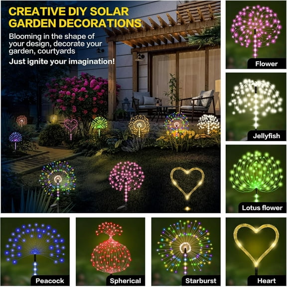 OTGFRF-2 Pack 250LED Solar Garden Lights Outdoor, Dual Lighting Modes Firework Lights Solar Powered, Waterproof Twinkle Fairy Light Outside for Yard Patio Pathway Christmas Party Decorative(Blue)