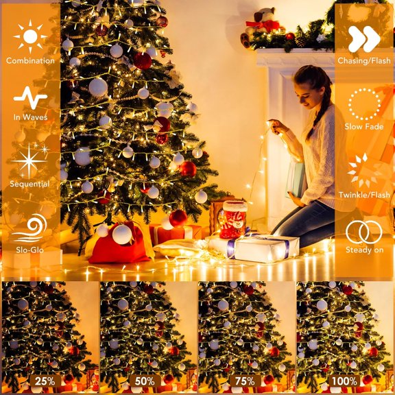 OTGFRF-2 Pack 33Ft 200 LED String Light Battery Powered, Outdoor Waterproof Warm White String Lights with Remote, Dimmable Twinkle Lights for Bedroom Wedding Party Classroom Tree Christmas Decoration