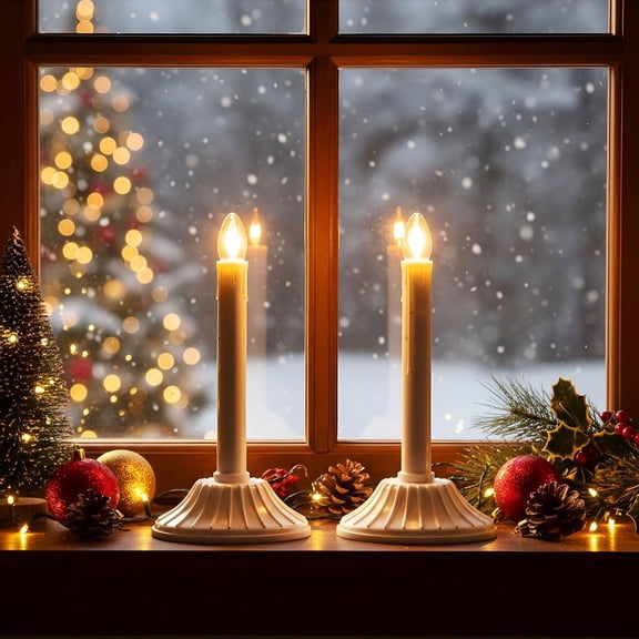 OTGFRF-2 Pack Electric Christmas Window Candles 1-Light Plug in Lamps with C7 Clear Bulbs (Spare) Lights for Windows Table Wedding Home Xmas Party Table Decorations