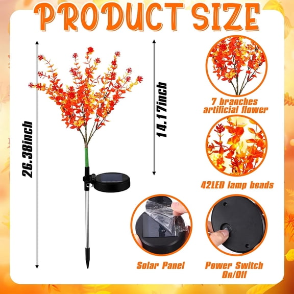 OTGFRF-2 Pack Fall Solar Stake Lights Thanksgiving Outdoor Decorations Waterproof Orange Mums Artificial Flowers Solar Lights for Outdoor Garden Yard Pathway Thanksgiving Fall Decor (Camellia)