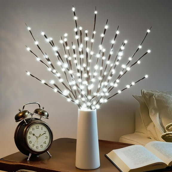 OTGFRF-2 Pack Led Branch Light Battery Operated Lighted Branch Vase Filler Willow Tree Artificial Little Twig Power Brown 30 Inch 20 LED for Home Outdoor Indoor Romantic Decoration, White Light