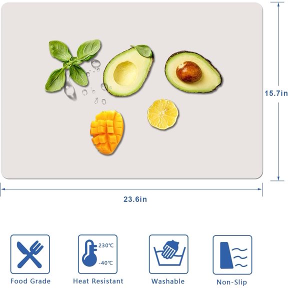 OTGFRF-2 Pack Silicone Kitchen Counter Mats | Non-Slip, Waterproof & Heat-Resistant | Large Countertop Protector, Multipurpose for Placemat, Dining Table&Desk Saver Pad,23.6" by 15.7" (White Gray)