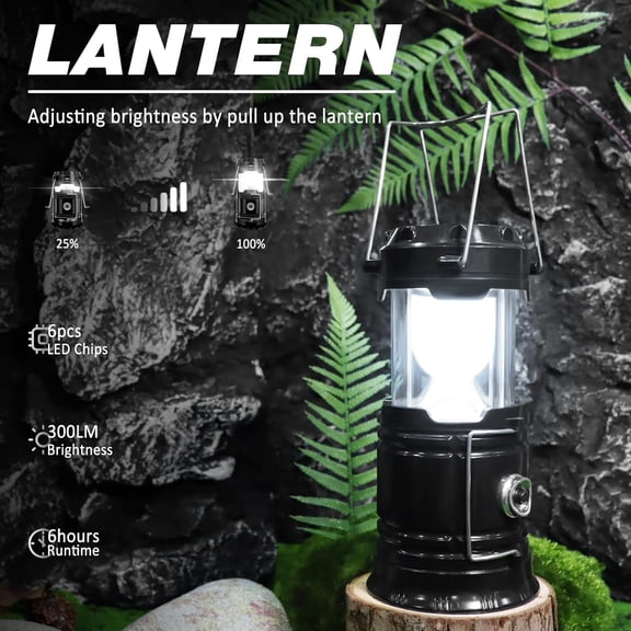 OTGFRF-2-Pack Solar Camping Lantern, Collapsible LED Solar USB Rechargeable Lantern Flashlight Emergency Hanging Lights for Camping Hurricanes Power Outages Indoor Outdoor