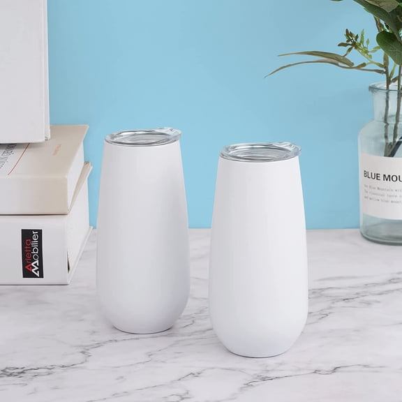 OTGFRF-2 Pack Stemless Insulated Tumblers, 6 Oz Double Wall Tumbler, Unbreakable Glasses for Friends, Birthday, Christmas, Wedding (White)
