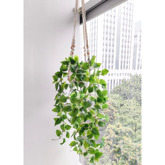 OTGFRF-2 Packs Fake Hanging Plant with Pots for Home Decor Artificial Hanging Basket Plants Macrame Plant Hanger with Faux Vines Greenery for Bedroom Bathroom Room Wall Boho Decor Indoor Outdoor