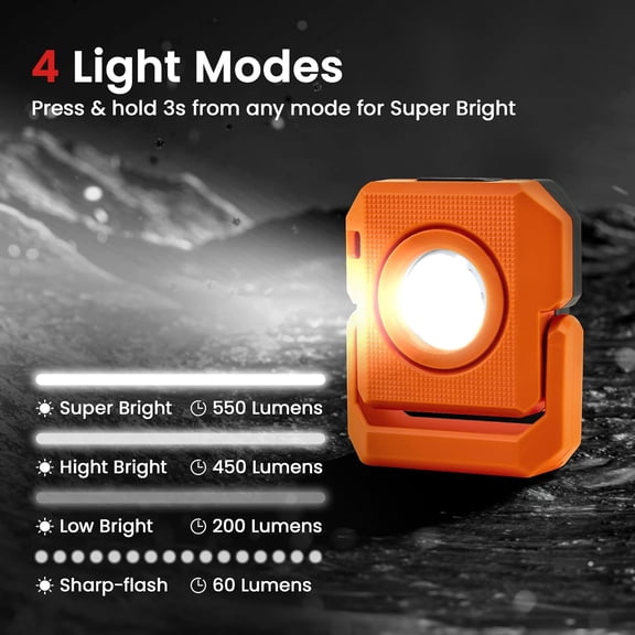 OTGFRF-2 Pcs Mini Rechargeable LED Work Light, 550 Lumens Magnetic Flashlight Keychain Lights with Rotatable & Magnet Base Portable Mechanic Light for Car Repairing Outdoors Camping, Orange