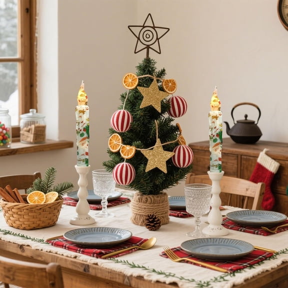 OTGFRF-2 Pcs Short Flameless Taper Candles with Timer Dimmer Real Wax Battery Operated Tapered Candle Realistic Flickering LED Electric Taper Candlesticks for Christmas Dining Room Wedding Party