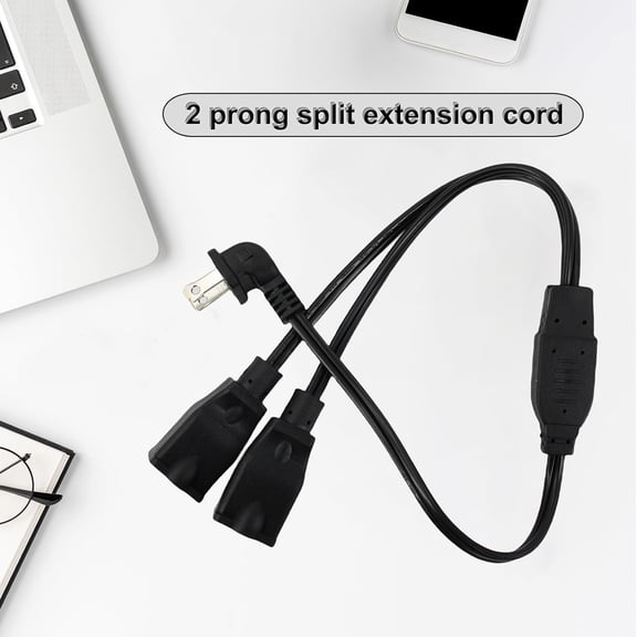 OTGFRF-2 Prong Extension Cord Splitter, 2-Pack 90Right Angle Flat Plug, Slim & Flexible Indoor Short Power Splitter (1.64ft, UL Certified, Black)