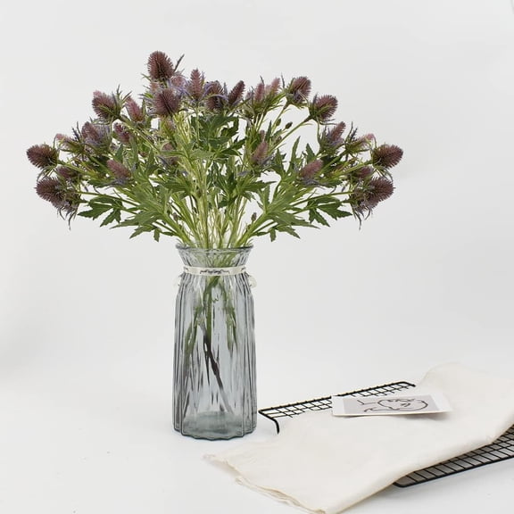 OTGFRF-2 Stems Artificial Thistle Spray Eryngium Flowers Artificial Real Touch Eryngium Artificial Sea Holly Flowers for Wedding Bridal Bouquet Wreath Table Centerpiece Outdoor Decor (Purple)