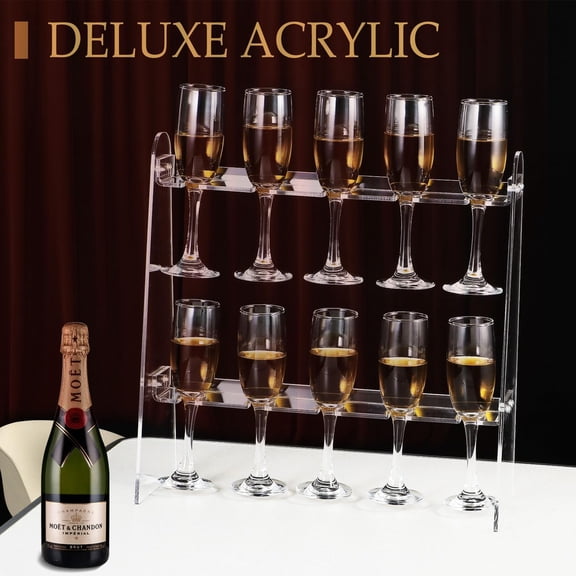 OTGFRF-2 Tier Acrylic Champagne Glass Holder Champagne Wall Stand Champagne Flute Glass Holder Stand, Tabletop Stemware Hanging Display Rack with 10 Slots