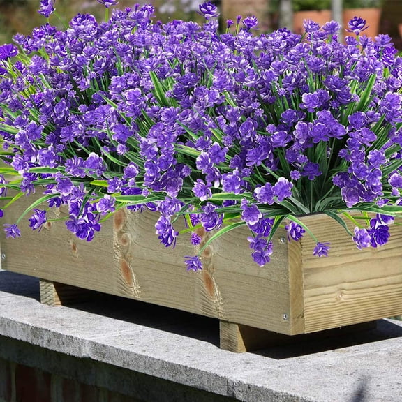 OTGFRF-20 Bundles Outdoor Artificial Fake Flowers UV Resistant Shrubs Plants, Faux Plastic Greenery for Indoor Outside Hanging Plants Garden Porch Window Box Home Wedding Farmhouse Decor (Purple)