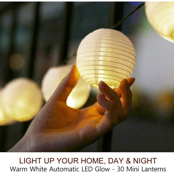 OTGFRF-20' Long 30 LED Lanterns String Lights Battery Powered - Indoor Outdoor 3" White Silk-Like Cloth Round LED Lanterns String Decoration - Mini Ball Lights for Yard Bedroom Wedding Dcor