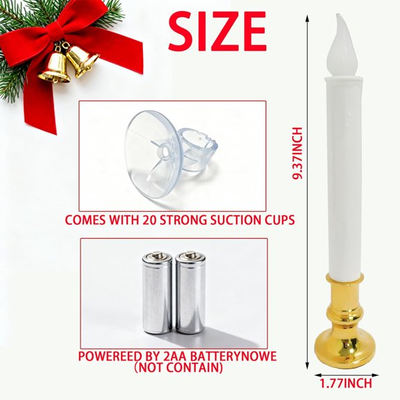 OTGFRF-20 Pack 9" Gold Base LED Candle Lights with Dusk to Dawn Sensor, Battery Powered Flameless Candles for Indoor Table Party Decor