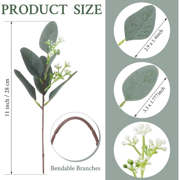OTGFRF-20 Pcs Mixed Eucalyptus Leaves Stems Bulk Artificial Eucalyptus Leaves with White Seeds Artificial Silver Dollar Sprays Faux Oval for Floral Wreath Bouquets Wedding Greenery Decoration