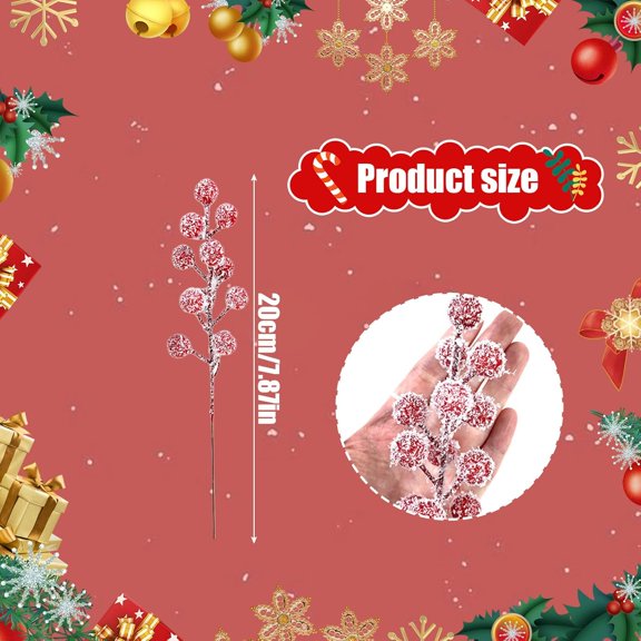 OTGFRF-20 Pcs Red Berry Stems, 8.6 Artificial Christmas Berry Picks Decorations, Christmas Tree Branches Fillers Decor Holly Berries Snowy Fake Red Berries for Xmas Winter Holiday Home DIY Ornaments