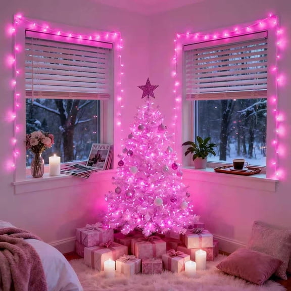 OTGFRF-200 LED Pink Christmas Lights for Decor, 66ft Pink String Lights Indoor Outdoor Clear Wire, Rose Color LED Fairy Light Plug in for Girls Room Wall Christmas Tree Party Decorations