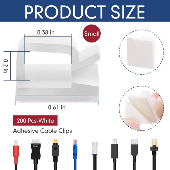 OTGFRF-200 Pcs Outdoor Light Clips Adhesive Cable Clips for Christmas Outdoor String Lights with Adhesive Strips Patio Decor for Wall Wire Holder for Hanging Cable Management Cord Organizer (White)