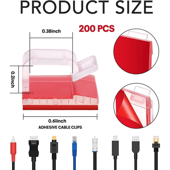 OTGFRF-200 Pcs Outdoor Light Clips Clear Adhesive Cable Clips for Christmas Outdoor String Lights with Adhesive Strips Patio Decor for Wall Wire Holder for Hanging Cable Management Cord Organizer