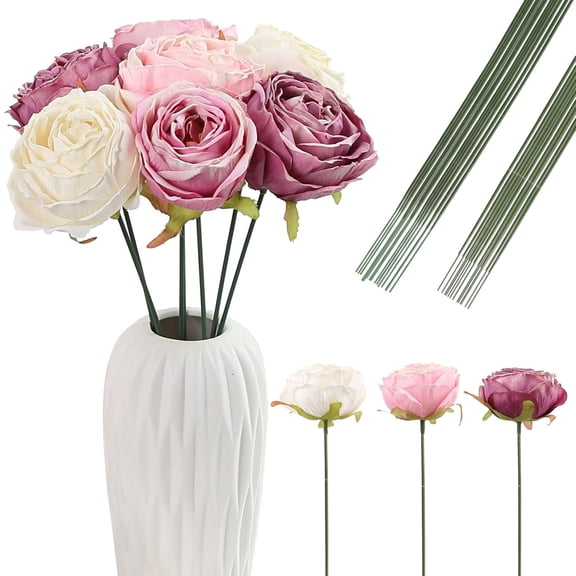 OTGFRF-200PCS Floral Wire Stems, 7.87inch/9.84 inch Dark Green Bouquet Stems 2mm Diameter for Flower Arrangements, DIY Crafts and Making Supplies