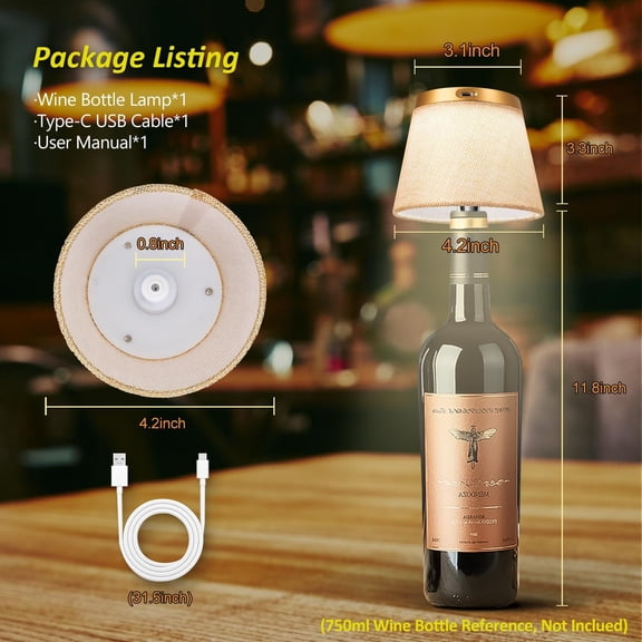 OTGFRF-2025 New Bottle Lamp - LED Bottle Lights for Liquor & Wine Bottles, Cordless Lampshade, Whiskey Bottle Top Light, Bottle Stopper Night Light Kit, Rechargeable 3-Tone Touch-Dimmable